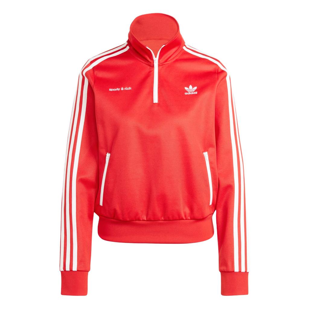 Adidas Originals Sporty & Rich Collaboration SS24 Brand Logo Letter Pattern Striped Pullover Jacket Women Jacket Red JD3766