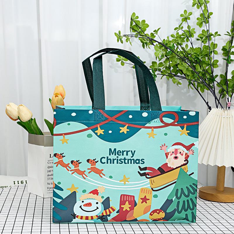 1 buc Pungi mari de cadou de Crăciun cu mânere Reutilizabile Designuri Moș Crăciun, Om de zăpadă, Brad de Crăciun - pentru Cumpărături de sărbători, Petreceri de Crăciun