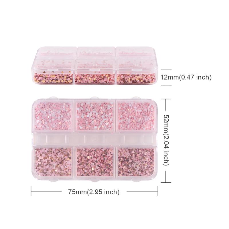 6 Grids Cute Heart Glitter Nail Sequins Kawaii Mini Golden Red Laser Love Round Nail Flake Korean Star Diy Nail Charm Supplies