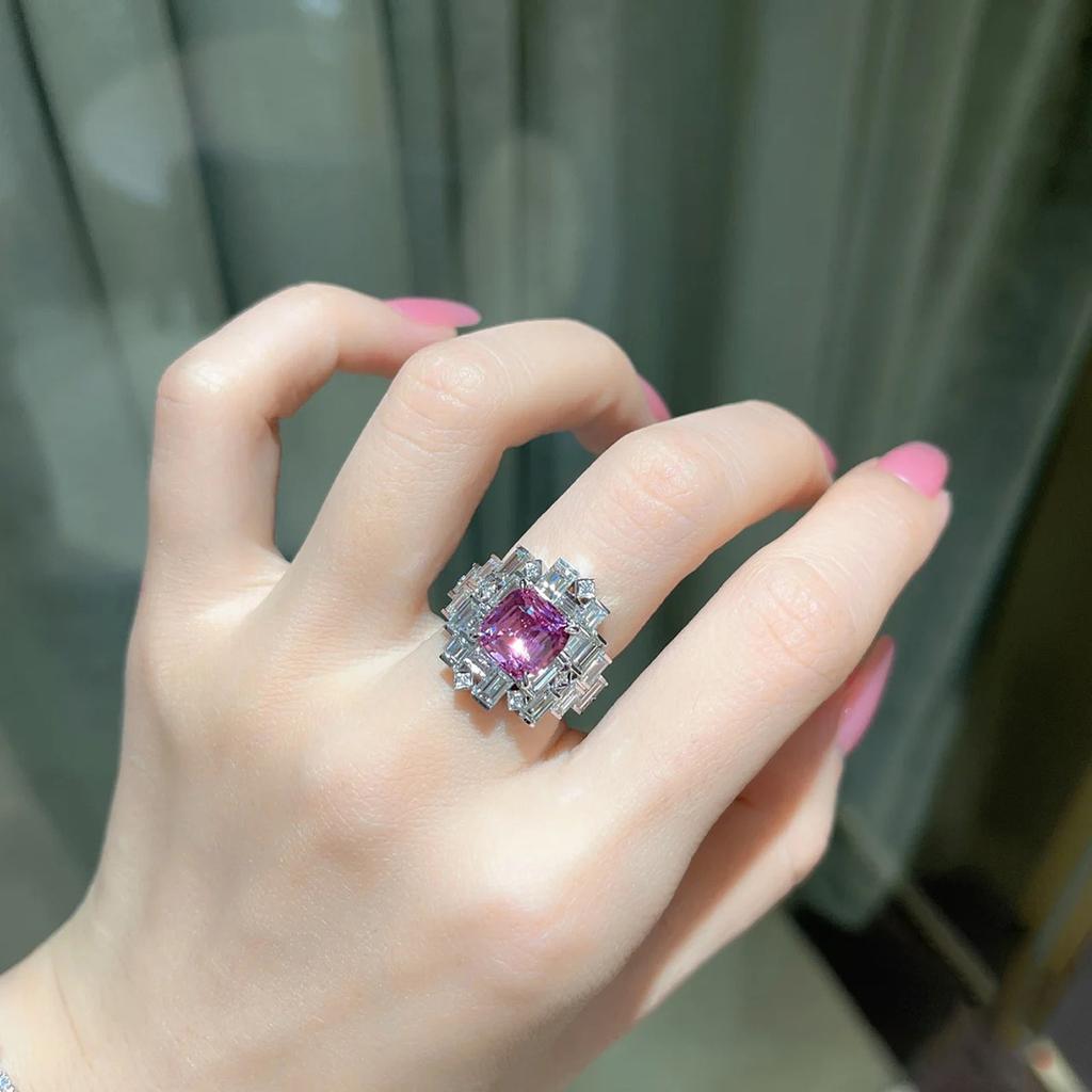 Exquisite Block Zircon Splicing Sterling Silver Ring Full of Pink Blue Diamonds for Ladies Party Wedding Birthday Gift