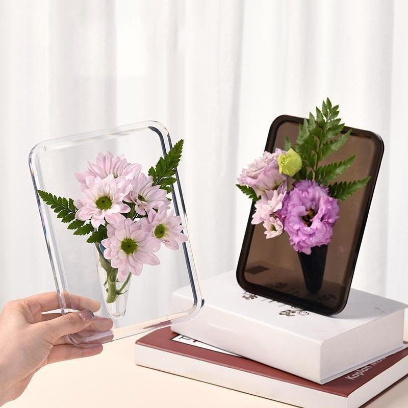 Acrylic Photo Frame Vase Modern Hydroponic Flower Vase Desktop Plant Holder Ornament Home Gift Wedding Table Center Decor