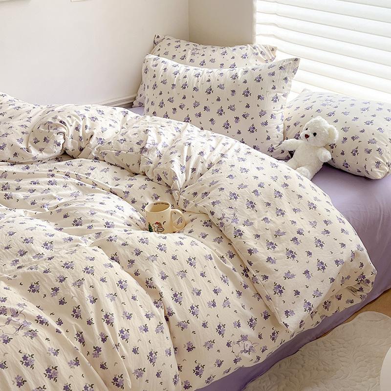 Class A maternal and infant grade super soft washed cotton bed sheet 4pcs set bed hat quilt cover student dormitory single