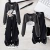 Trendiges Hoodie & High-Waist Cargo-Hosen Zweiteiler-Set für Mädchen 2026
