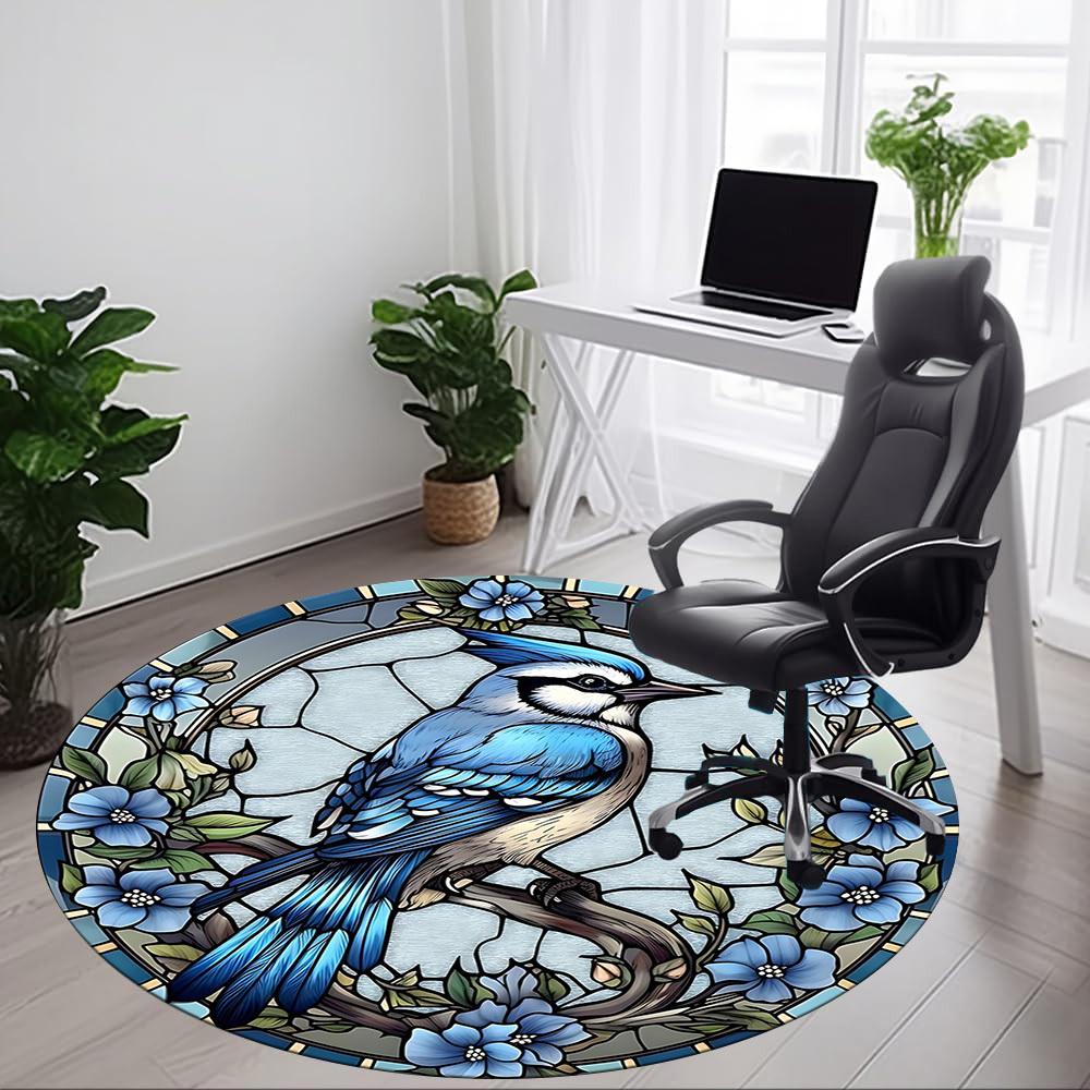 1 Stück Buntglasvogel Büro Runder Teppich, Unter Bürostühlen Schlafzimmer Wohnzimmer Heimdekoration, Raumdeko