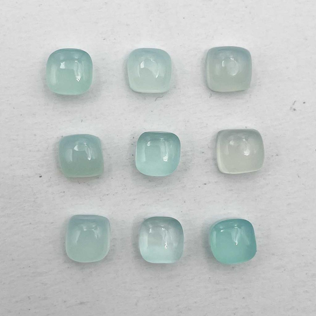Natural Aqua Chalcedony Square Cushion Cabochon Loose Gemstone Lot 13 Pcs 6 MM 17 CT For Jewelry Making