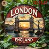 HD Tin Sign London Tower Bridge Sunset Round Metal Wall Art Vintage Travel Souvenir Decor