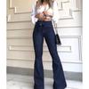 Ladies High Waist Bell Bottom Jeans Elastic Stretch Leg Lengthening Belted Waist