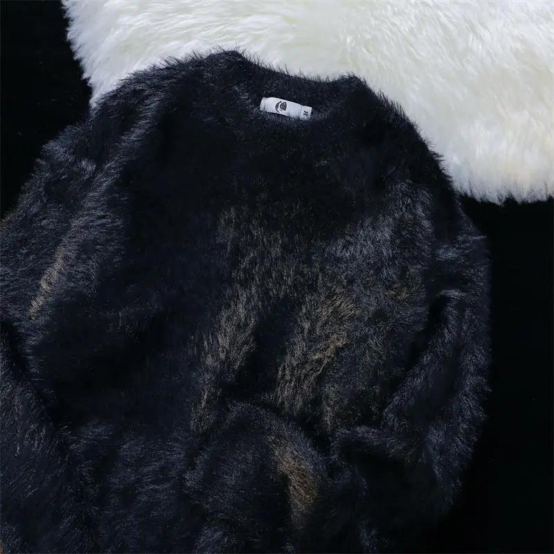 

Мужские осенне-зимние новые свободные однотонные трикотажные джемперы мужские свитера с круглым вырезом топы мужские длинные рукава теплые пуловеры L чёрный