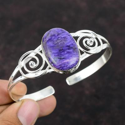 Bransoletka z kamieni szlachetnych Charoite Bransoletka mankietowa ze srebra próby 925 Ręcznie robiona biżuteria Regulowana bransoletka Bransoletka mankietowa z kamieniem szlachetnym narodzin Specjalny prezent dla kobiet