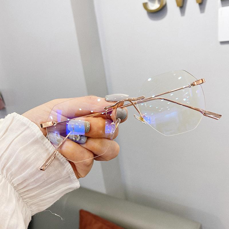 NEW Clear Blue Light Blocking Rimless Glasses Clear Myopia Frameless Eyeglasses for Men Women Optical Spectacle Frames