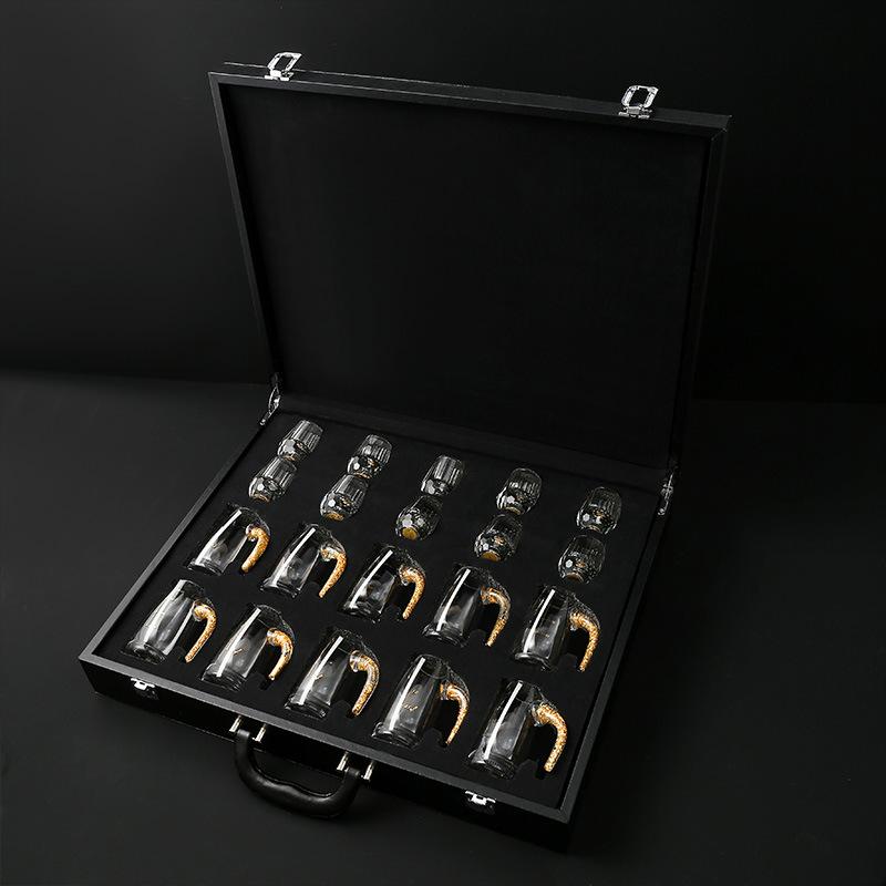 24K Gold Foil Baijiu Cup, High-End Crystal Small Mouth Cup, Spirit Cup, Wine Dispenser, Wine Cup Set, Home Gift