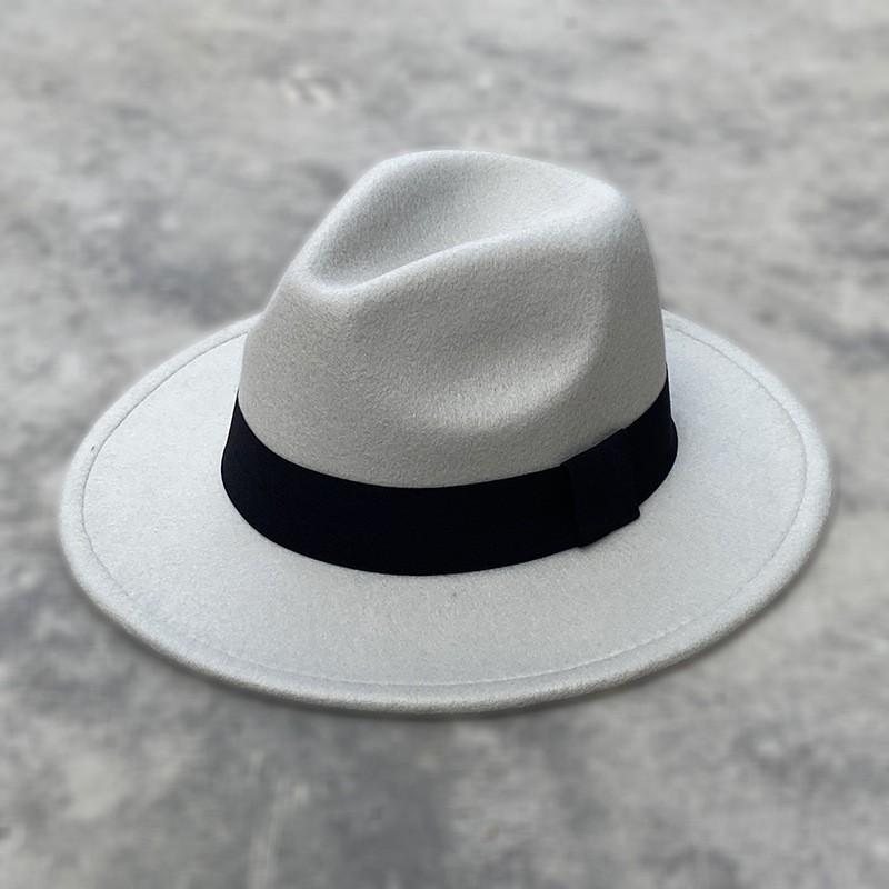 British retro European and American jazz hat men's and women's big-brimmed top hat imitation woolen felt hat British retro woolen hat