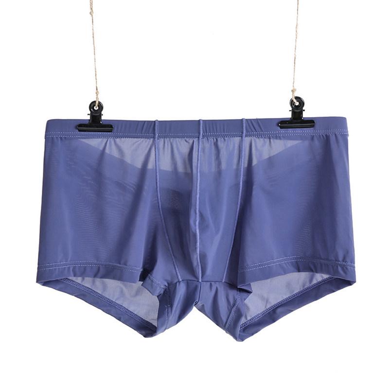 Men's Ice Silk Transparent Low-Waist Breathable Boxer Briefs, Slim Fit, Trendy Summer Youth Underwear