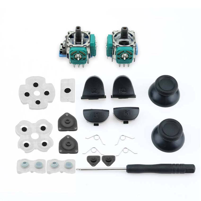For PS4 JDS 030 011 040 050 Controller Repair Set L1 R1 L2 R2 Trigger Buttons 3D Analog Sticks Cap Conductive Rubber Screwdriver