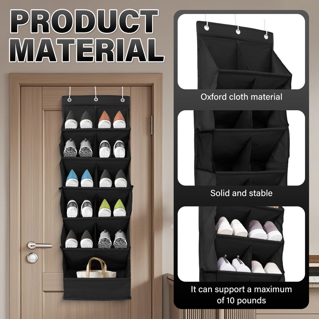 11Pocket Hanging Shoe Rack Oxford Cloth Over The Door Shoe Organizer Large Capacity Wall Shoe Storage for Closet Pantry Bathroom