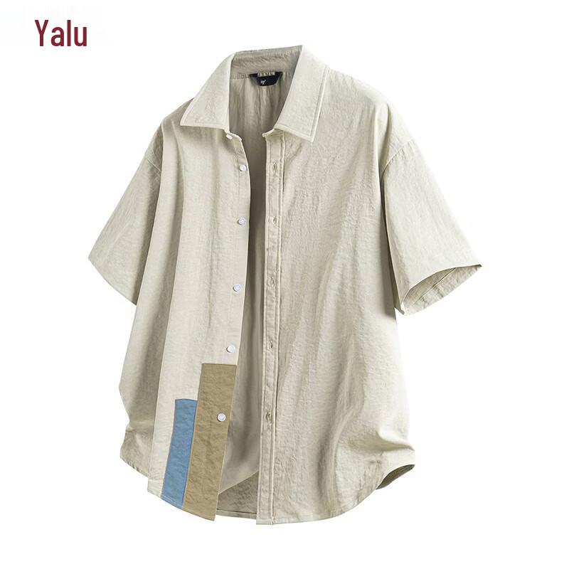 Yalu Men s Ice Silk Color-Block Short Sleeve Shirt XL