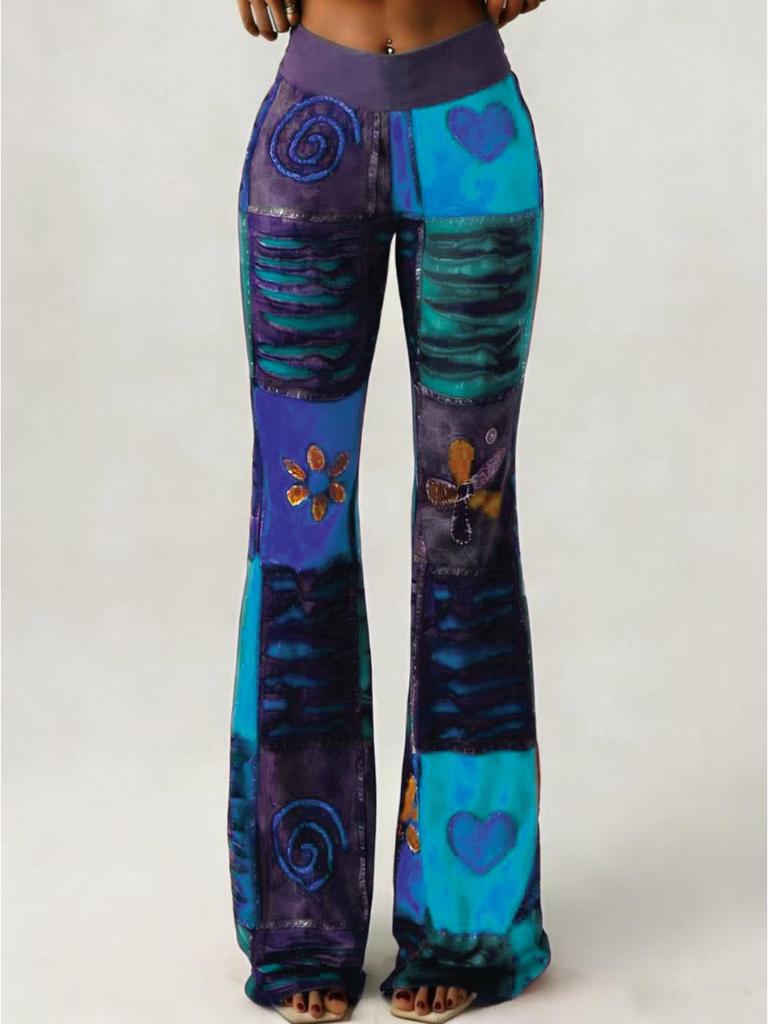 2026 Women's Ethnic Style Tie-Dye High-Waisted Retro Flare Pants