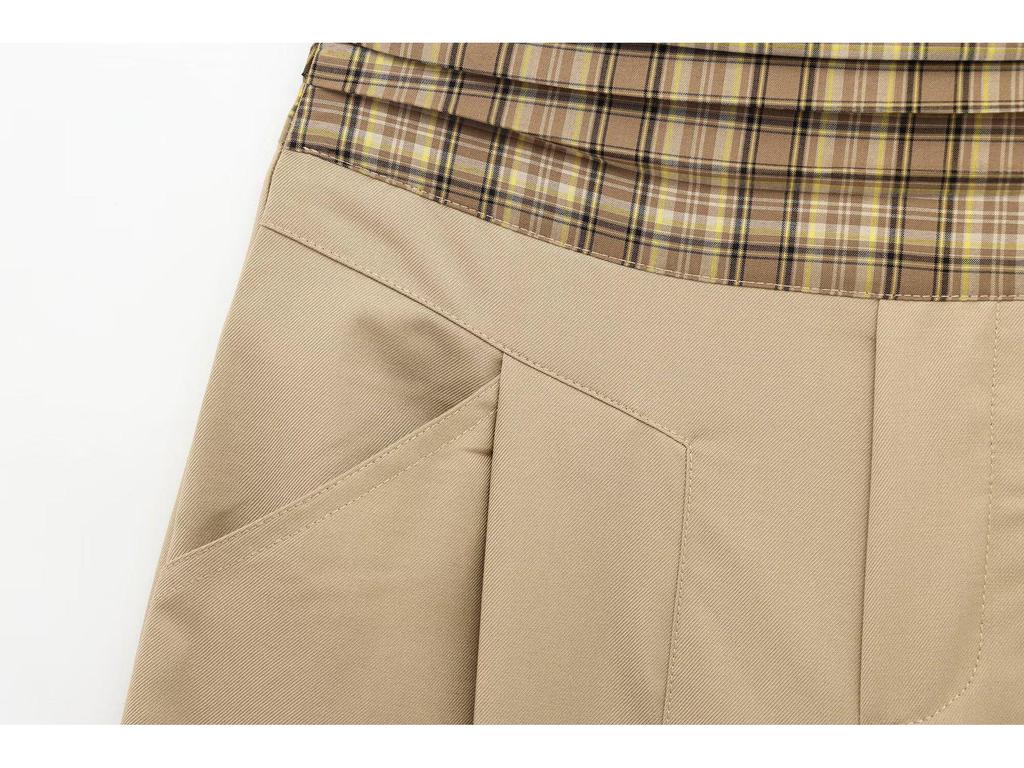 2025 Spring Women's Retro Plaid Patchwork Wide-Leg Pants