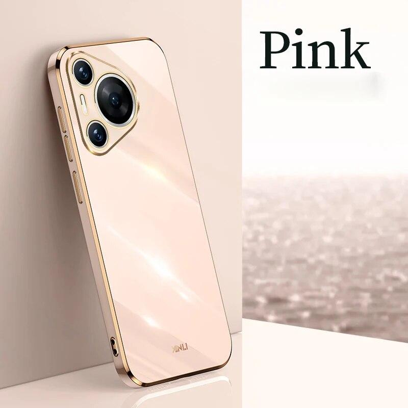 

Роскошный квадратный чехол для телефона с покрытием для Huawei Pura 70 Pro, мягкий силиконовый противоударный защитный чехол для Huawei Pura 70 Pro + Huawei Pura 70 Ultra For Pura 70 Pro розовый