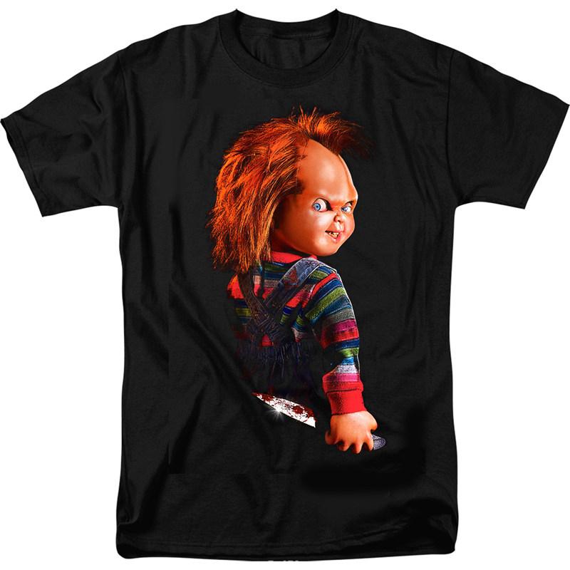 Y2k 1988s Childs Play Movie The Haunted Doll A Classic Retro Shortsleeved Tshirt Featuring A Terrifying Man