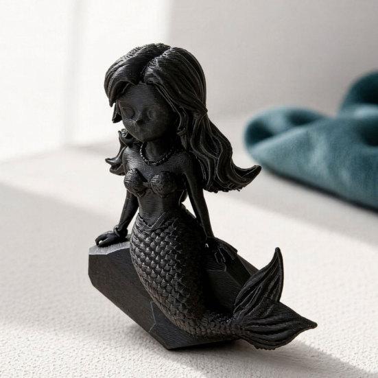 Baizihuahu 3D Printed Mermaid Action Figure, Dark Gothic Style Figurine with Matte Black Finish, Movable Joints & Wide Rock Base, Decor for