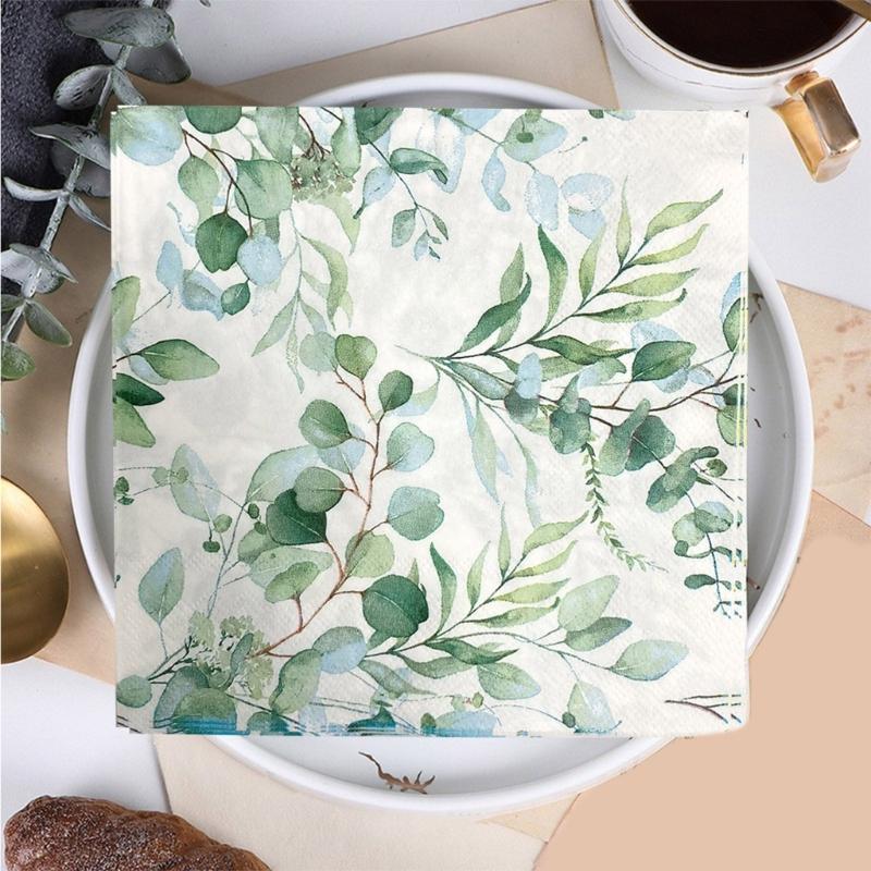 Pack of 20 Green Eucalyptuses Paper Napkins Vintages Table Decoration for Wedding Receptions and Garden Parties