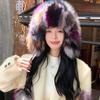 Real Fox Fur Ear Protection Hat Cute Hairball Cold Cycling Hat Warm and Fleece Knitted Wool Hat Basin Hat