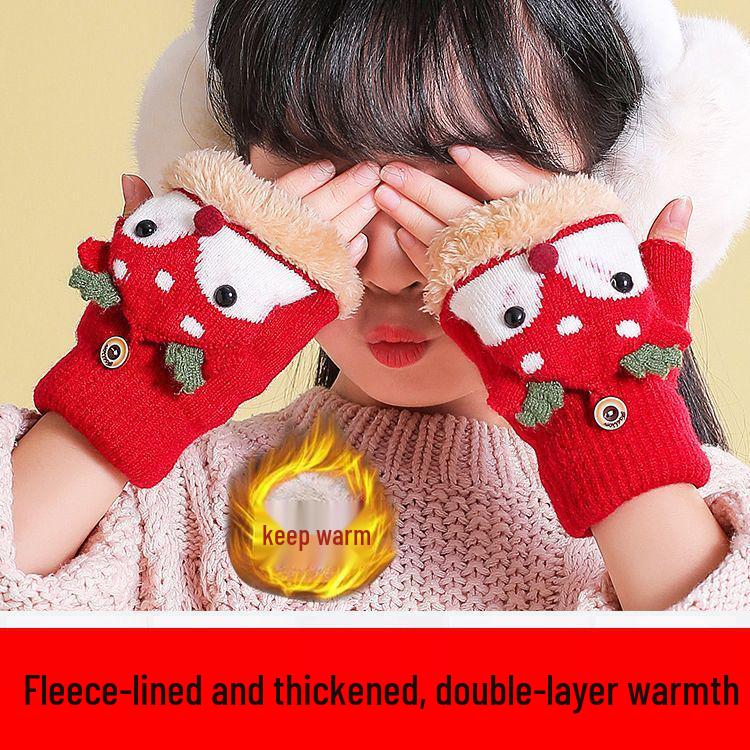 Children s Winter Cartoon Flip-Top Fleece-Lined Writing Gloves for Primary and Older Students