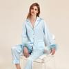 Feather Satin Women's Pajamas Set, High-end Shirt, Cardigan, Trousers, Home Wear, Casual Loose Pajamas, Home Wear