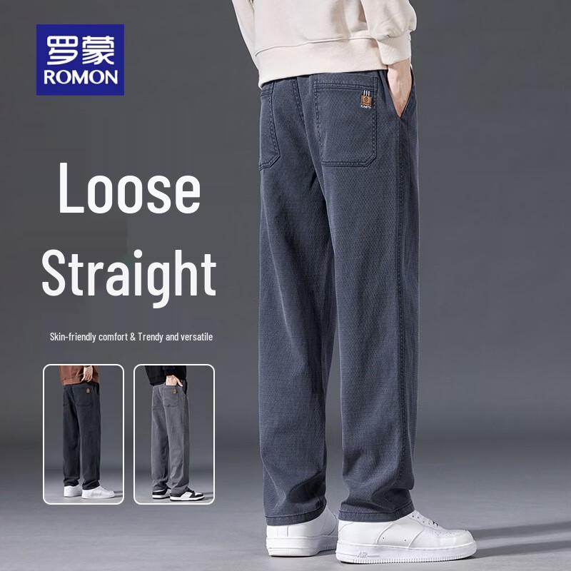 ROMON Men s Lyocell Blend Digital Jacquard Straight Fit Casual Pants 32