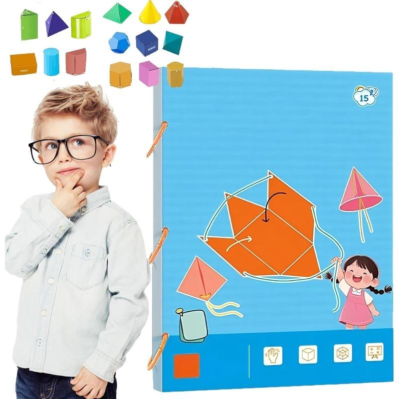 Pull String 3D Geometry Learning Book,3D Geometry Learning Book,Geometrys for Beginners with 9/12/15 Solids Geometric Models (3SET)