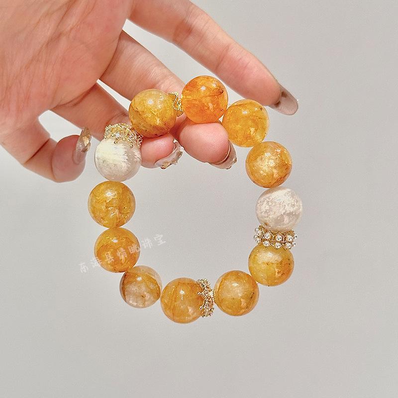 Yellow Phantom Quartz Bracelet - Natural Crystal Large Bead with Light Luxury Fashion Style.