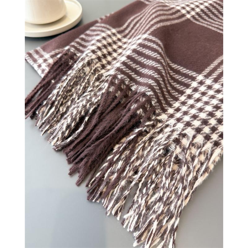 Unisex Faux Cashmere Plaid Tassel Scarf Warm Winter Fashion Accessory