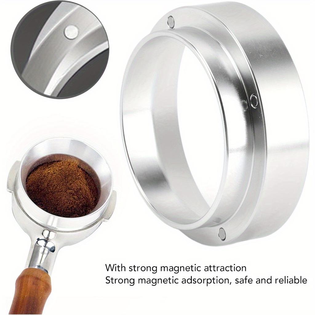 51/53/58mm Espresso Dosing Funnel, Aluminum Magnetic Coffee Funnel Compatible, Silver/Black Espresso Magnetic Dosing Ring