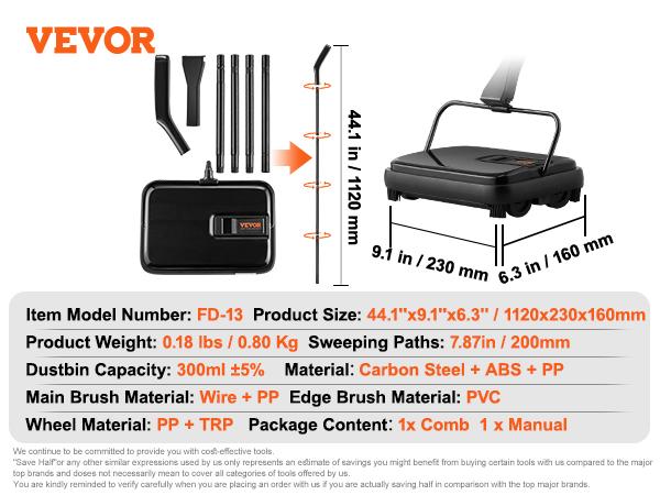 

SucceBuy Manual Carpet Sweeper 7.87 in Sweeping Paths 300ml Dustbin Capacity w/ Comb for Home Rugs Hardwood Surfaces Wood Floors чёрный