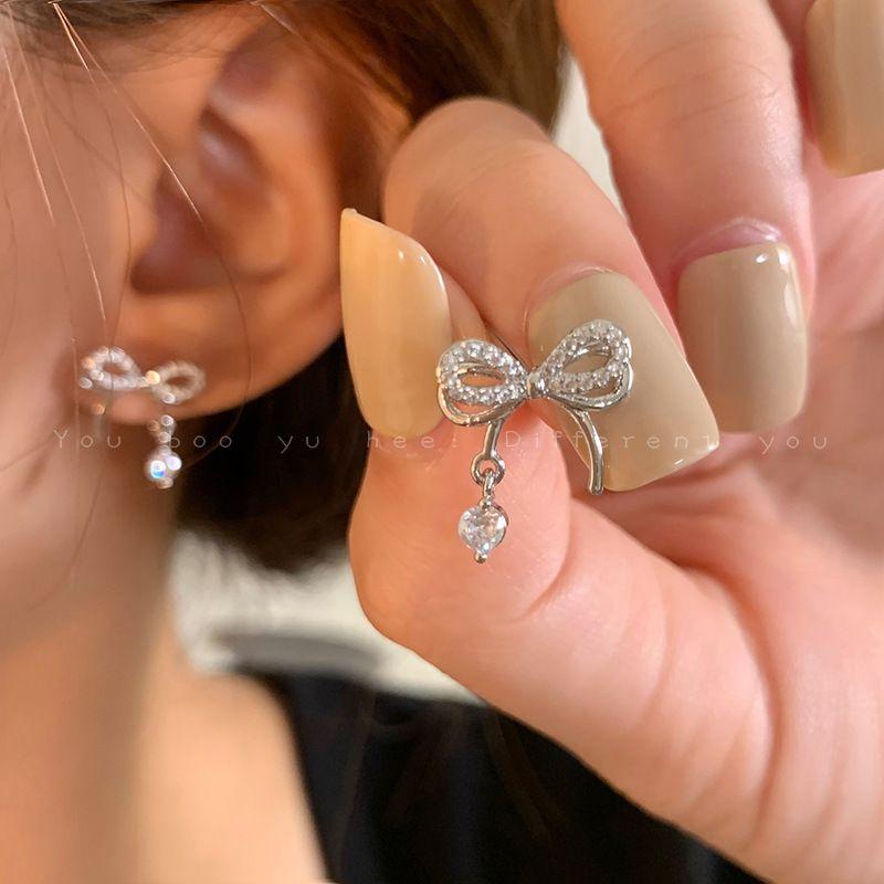 Französisch Elegant Mikro Set Zirkon Schleife Perlenanhänger Ohrringe 2024 Neues Design Zirkon für Damen Mädchen Mode Ohrschmuck