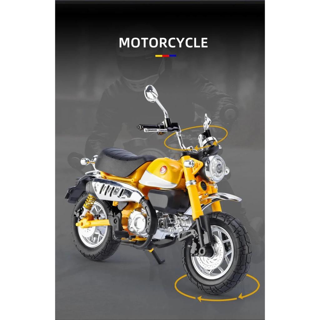 1/12 Honda Monkey 125 Alloy Motorcycle Model Die Cast Toy Vehicle Simulation Sound and Light Off Road Autocycle Collection Toys