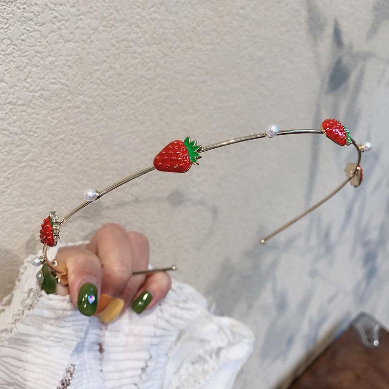 

Lystrfac Корейский Милый Сплав с Вишней Жемчужная Повязка на Голову для Женщин Девочек Клубничная Цветочная Повязка на Волосы Тонкий Ободок для Волос Аксессуары для Волос