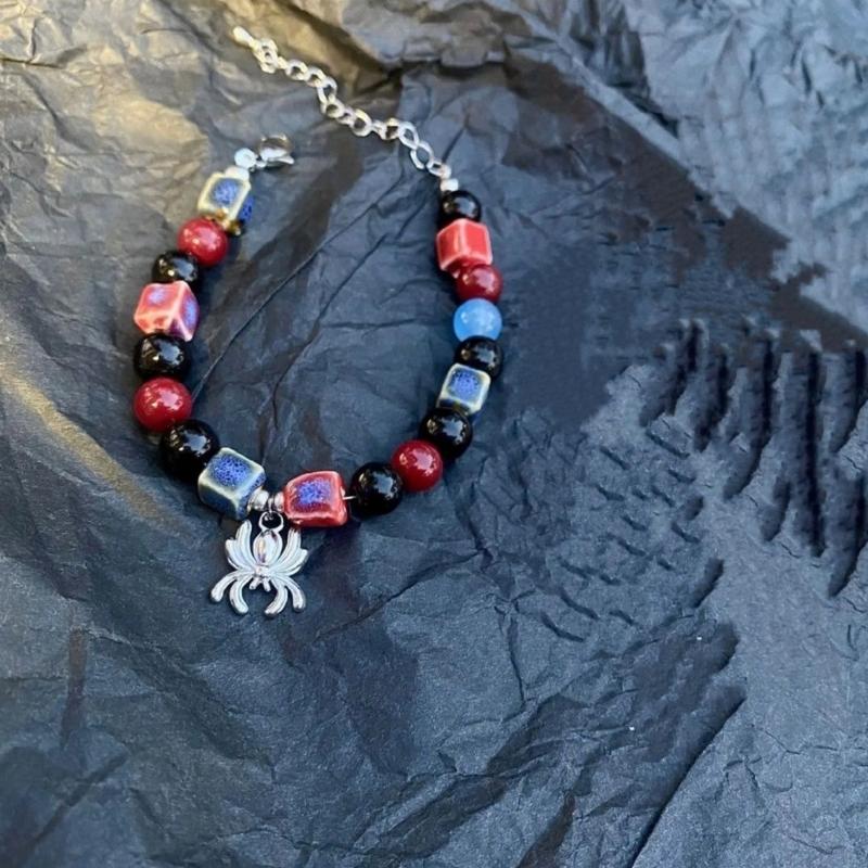 Halloween Spiders Charm Bracelets Couple Jewelry Fashioin Colorful Beaded Bracelet Simple Wristband Adjustable Bangle