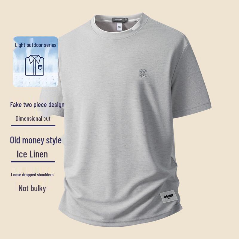 SHANSHAN Men s Summer Business Casual Linen Blend Faux-Layered Short Sleeve T-Shirt 3XL верблюд