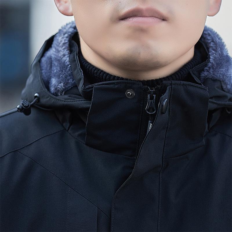 Men Winter Parka Fleece Lined Hat Detachable Thick Warm Hooded Warm Hat Coat Male Plush Jacket Autumn Outwearing
