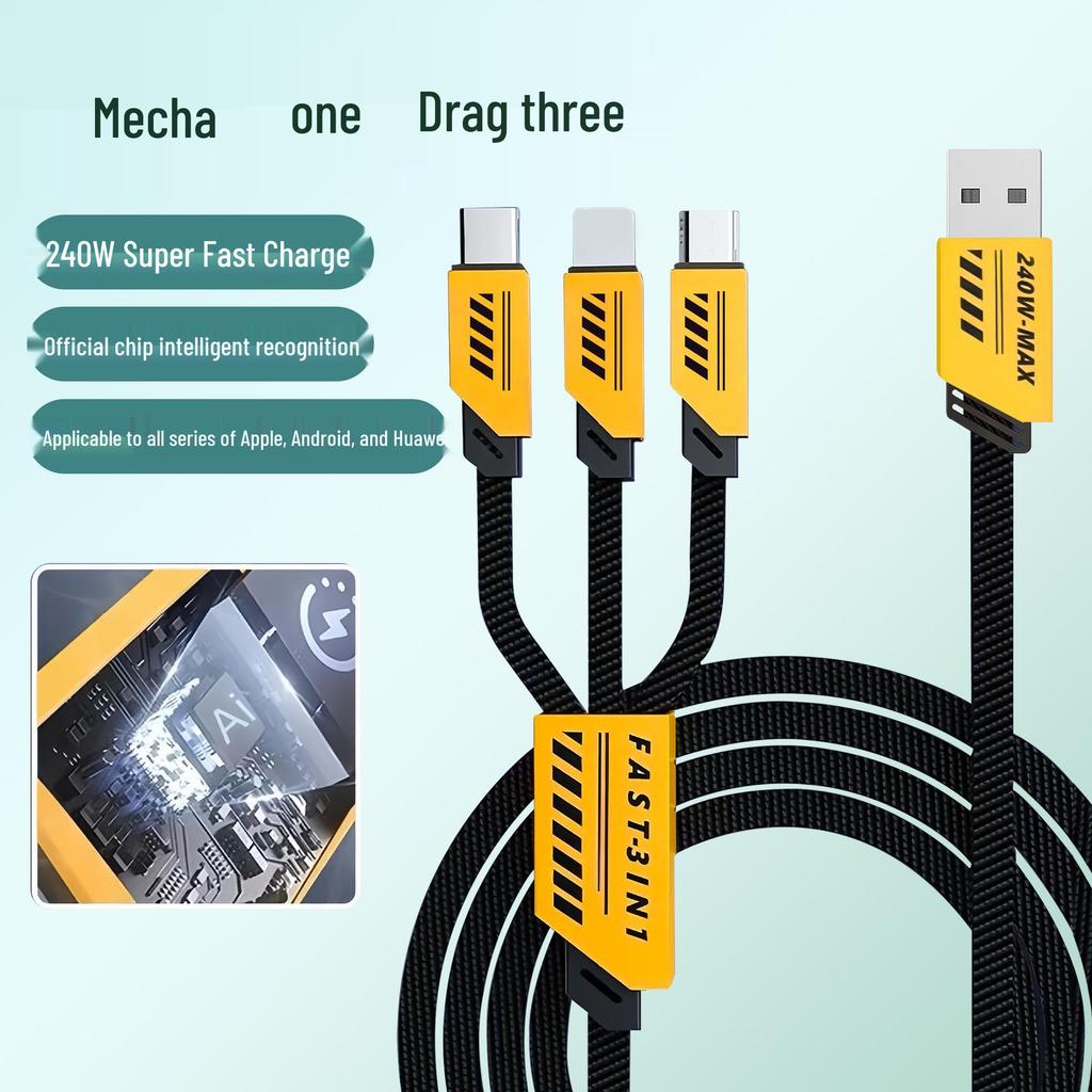 240W 3-in-1 Fast Charging Cable for Apple, Huawei, Type-C Devices
