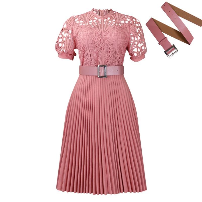 Women's New Short-sleeved Lace Splicing Pleated African Dress Dress Dress