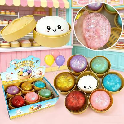 Glitter Dumpling Squishies Toy Bun Baozi Dumpling Colorful Food Squishy Sensory Fidget Toy Anti Stress Squeeze Ball