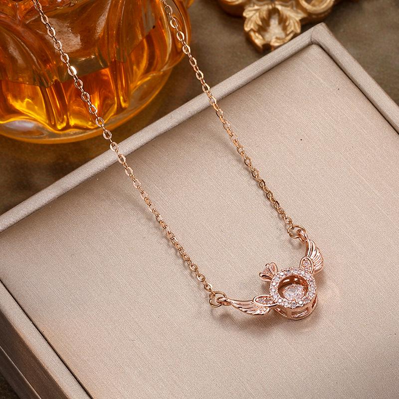 Titanium Steel Zirconia Angel Wings Necklace for Women - Light Luxury and Versatile Clavicle Chain