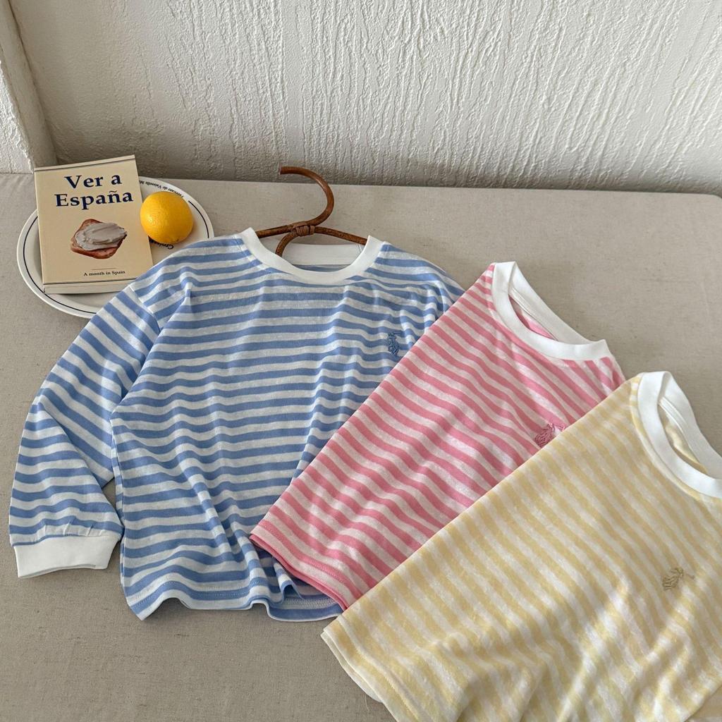 2025 Summer Kids' Striped Round Neck T-Shirt - Mosquito-Proof, Cool & Trendy for Boys & Girls