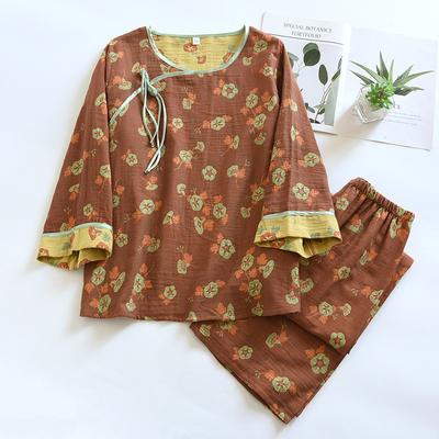 Neues Damen-Pyjama-Set für Frühjahr/Sommer mit Pan-Knopf im chinesischen Stil, 100 % reine Baumwolle, Neunviertelärmel, Retro-Home-Fury-Set