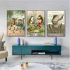 Japanese Vintage Colorful Funny Frog Playing Banjo Singing Frog Chorus Poster Canvas Painting Wall Art Living Room Home Decor