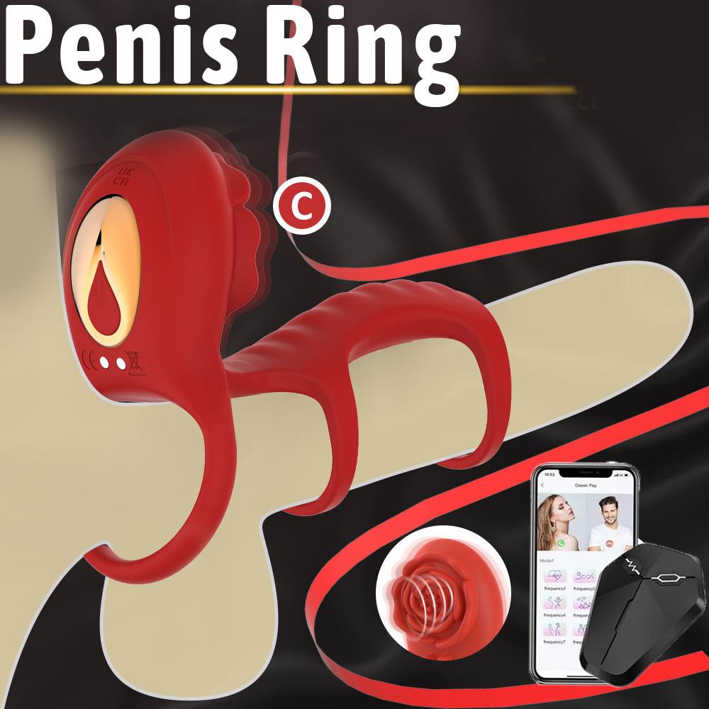 Rose Vibrierender Penisring Rose Klitorale G-Punkt Stimulation Penisring Vibrator, APP-Fernsteuerung 9 Vibrationen Männlich Weiblich Erektion Erotische Produkte