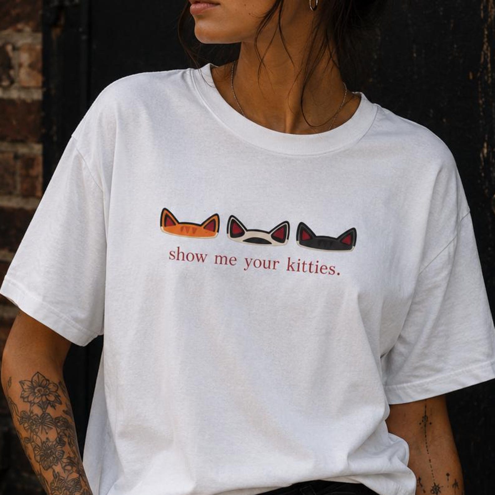 Show Me Your Kitties Shirt, Funny Cat Lover Tee, Minimalist Cat Graphic M